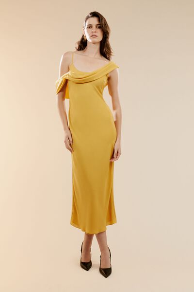 Bardot Sorella Satin Asymmetrical Midi Dress