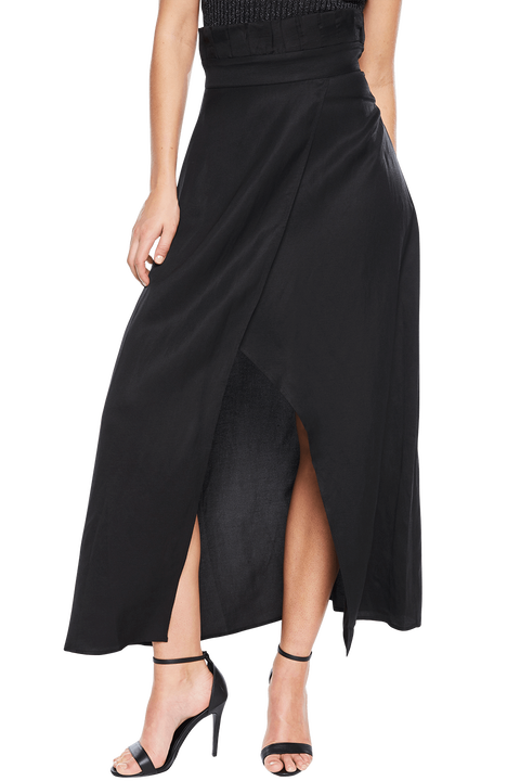 Sandra Wrap Skirt in Black | Bardot