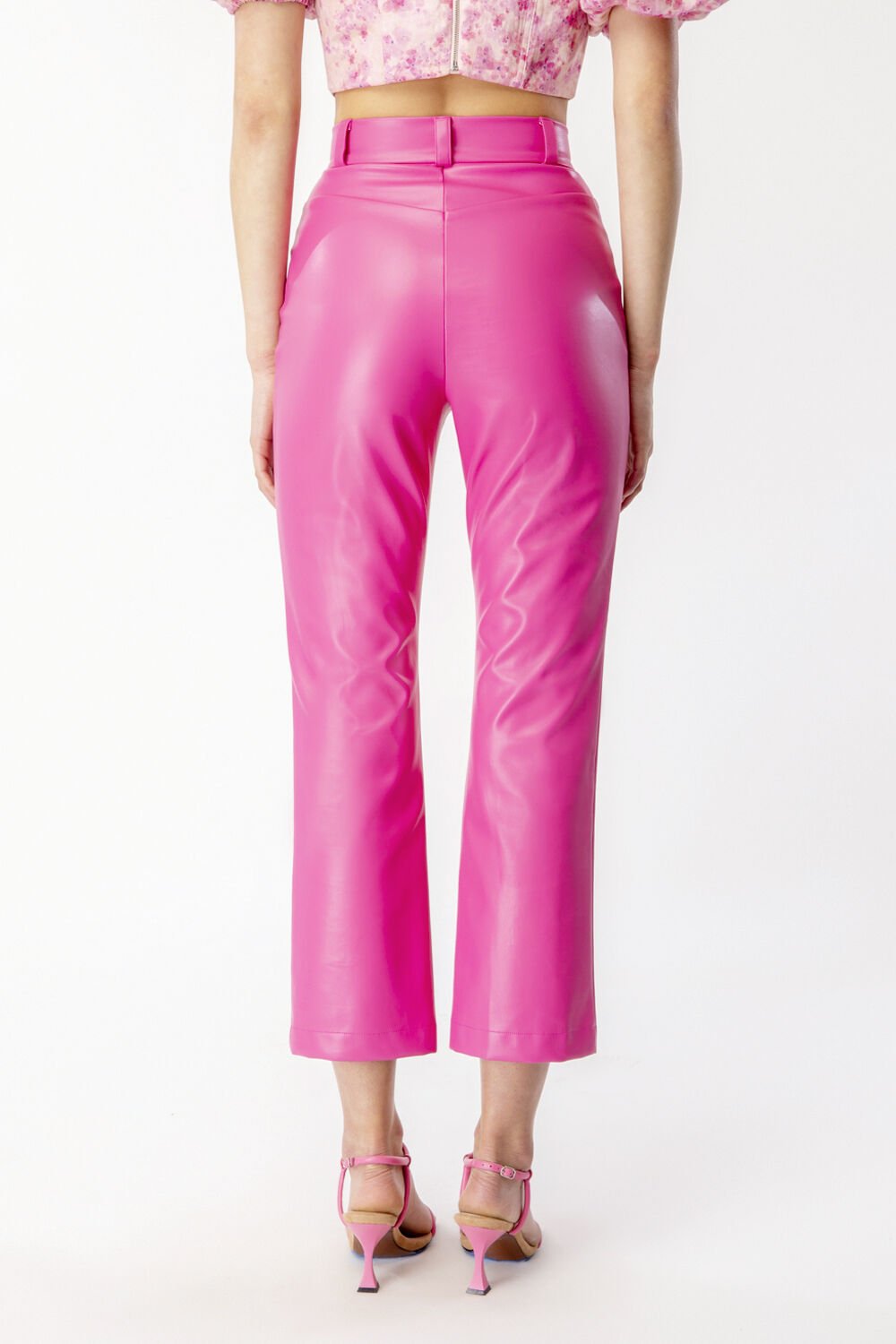 ASOS DESIGN leather look kick flare trouser in pop pink  ASOS