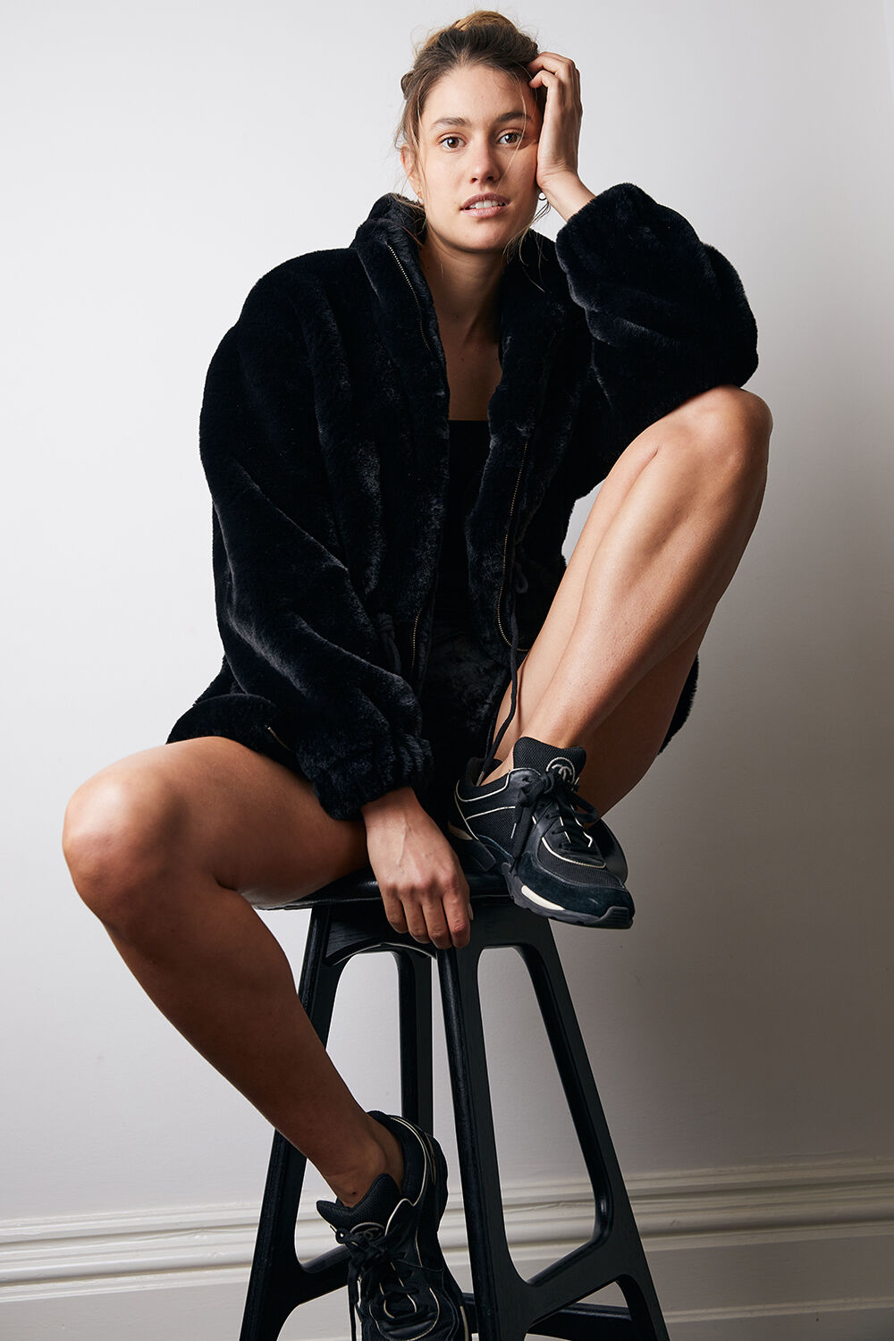 Kara Faux Fur Jacket In Black Bardot