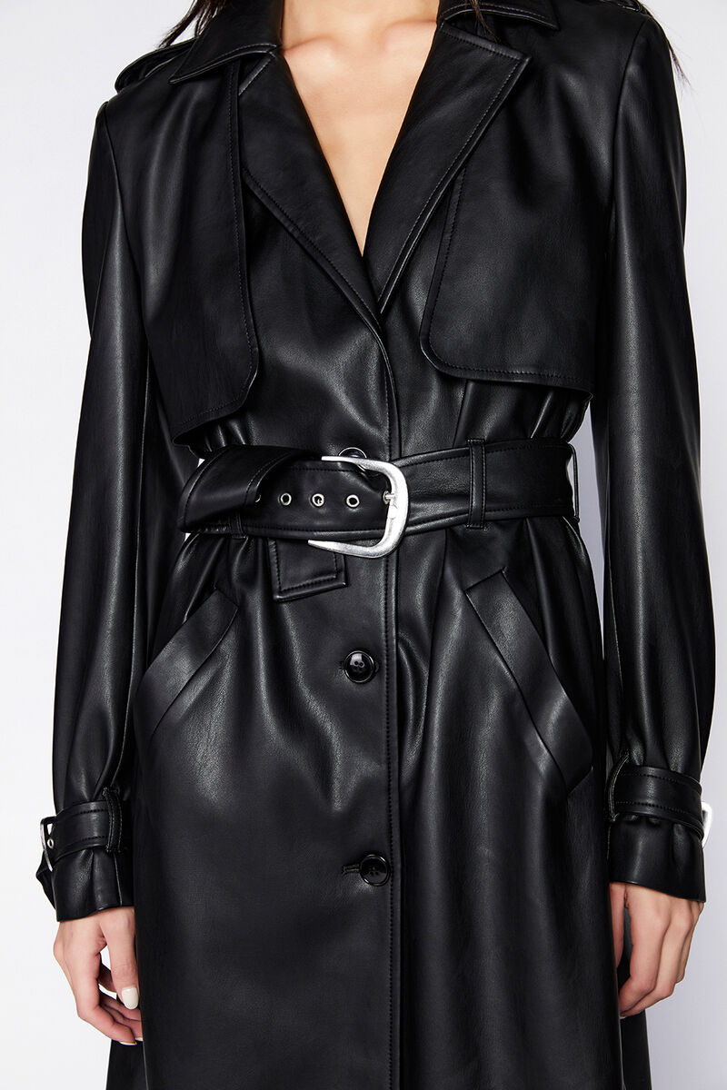 Vegan Leather Trench Coat In Black Bardot