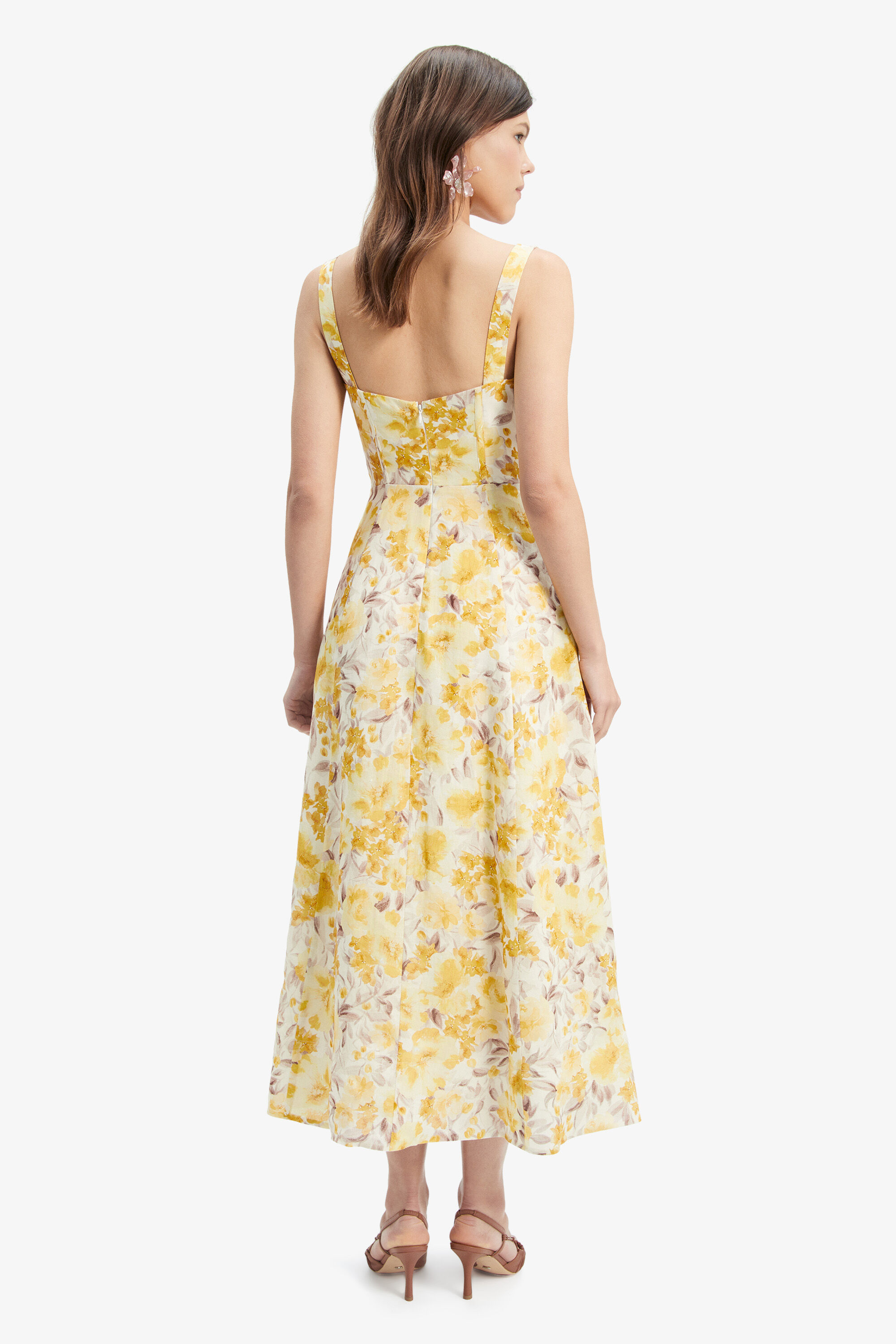 Jesse Strappy Floral Bustier Dress Yellow – Hollyhoque