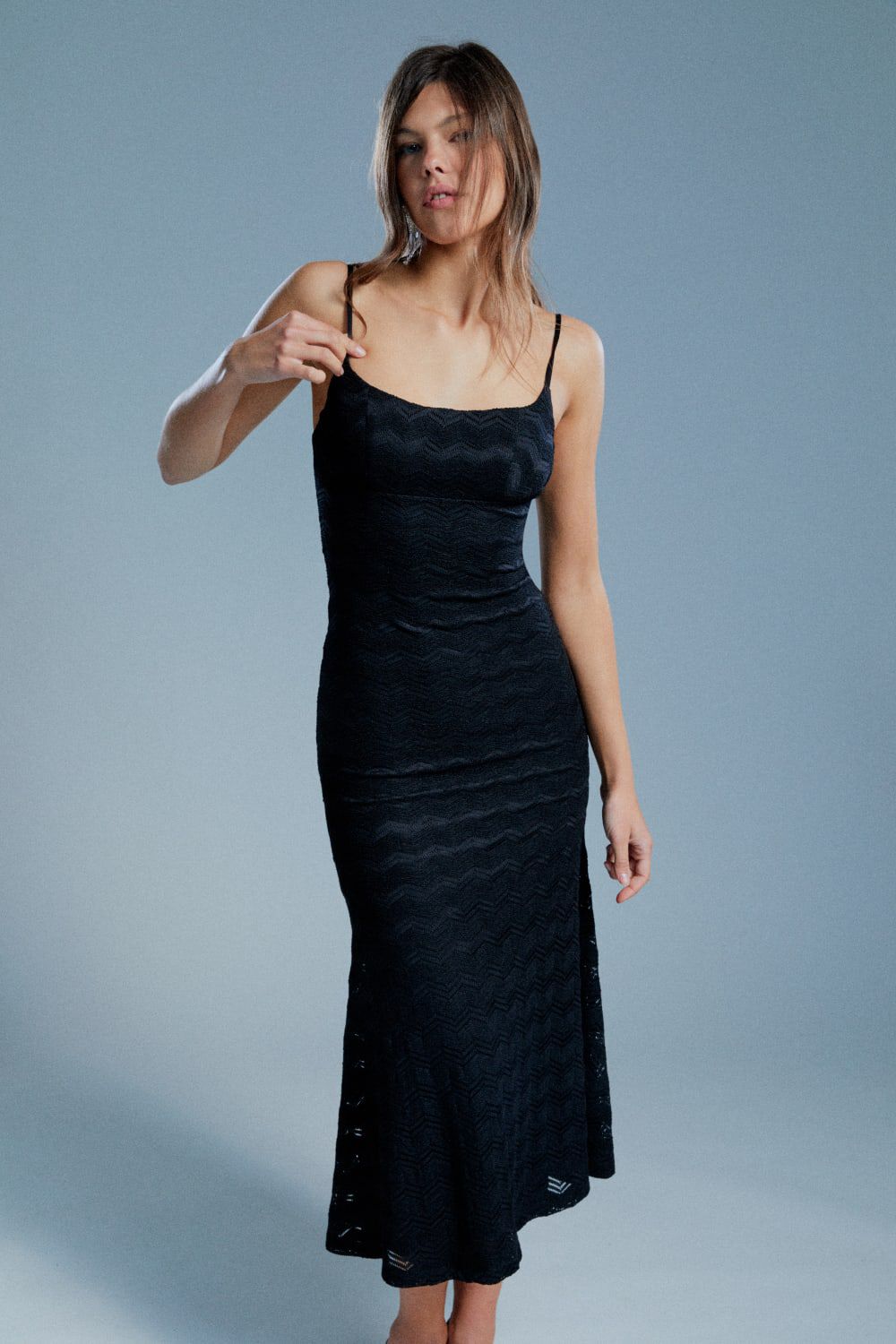 Adoni Mesh Midi Dress in Black | Bardot