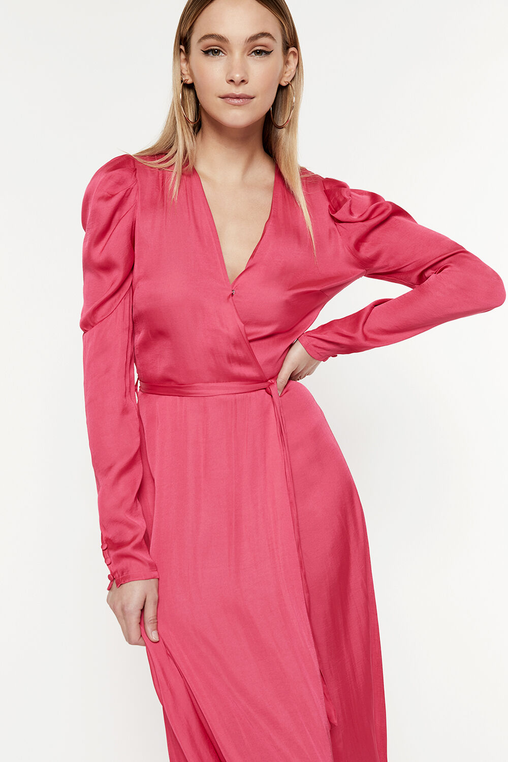 Alivia Wrap Dress in Magenta | Bardot
