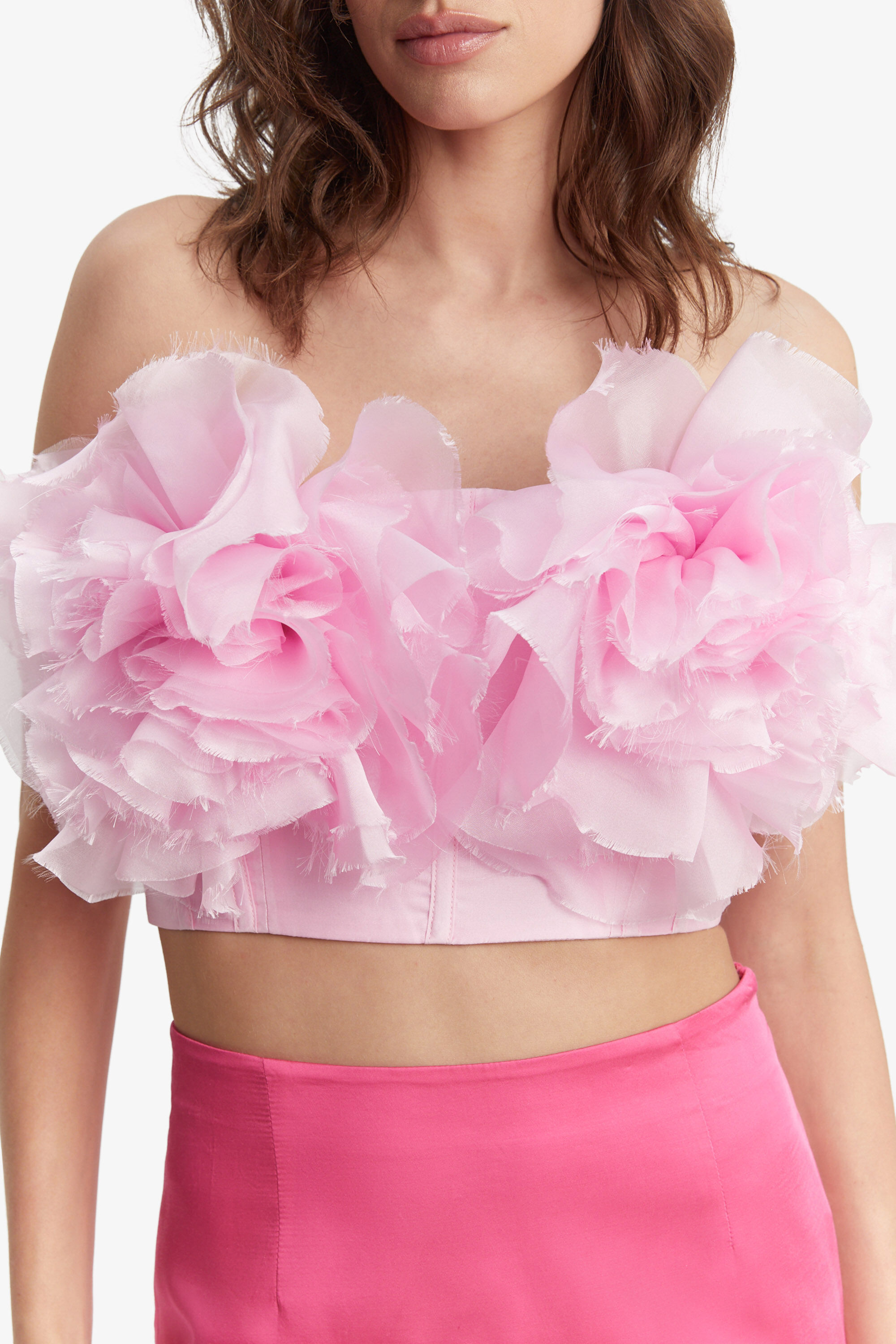 Dilone Feather Rossette Tulle Mesh Bustier Cami Crop Top - Ballet Pink –  Mint Market