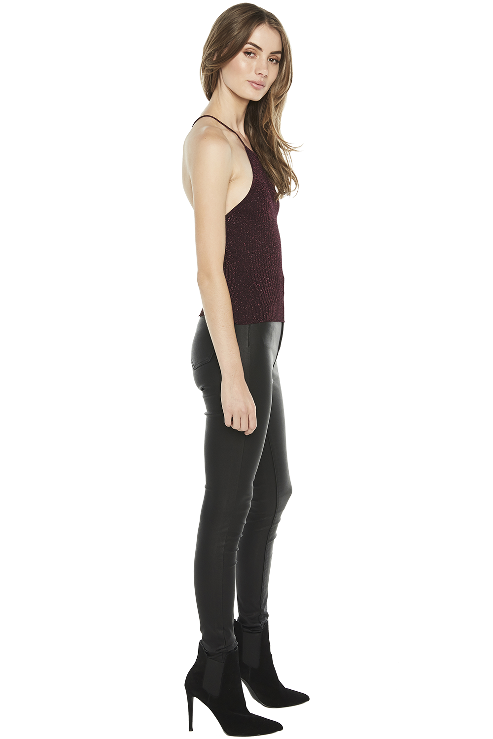 Metalic Knit Tank Top In Plum Bardot 