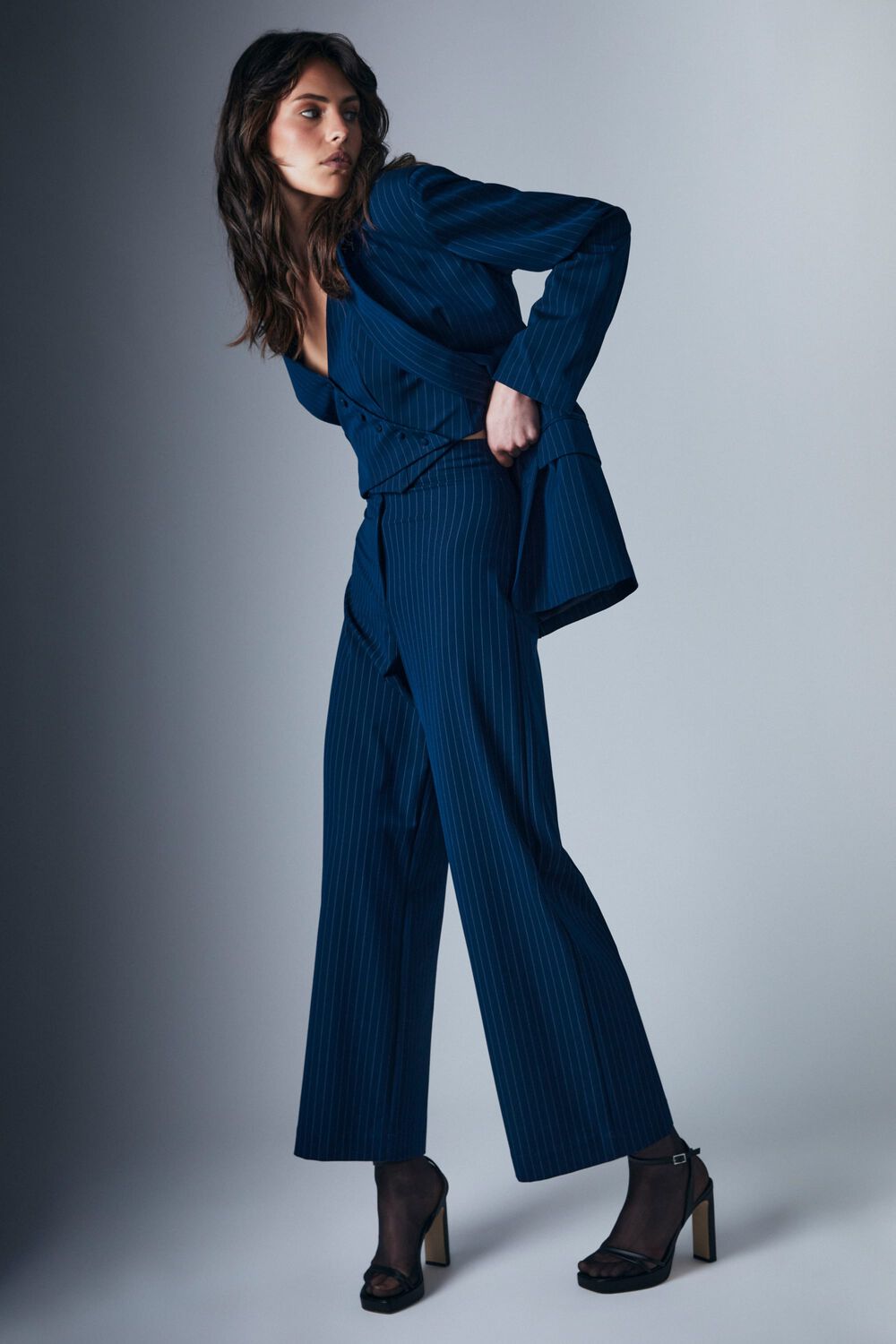 Wide Fit Pant ~ Navy with Light Blue Pinstripe – Jepps Design