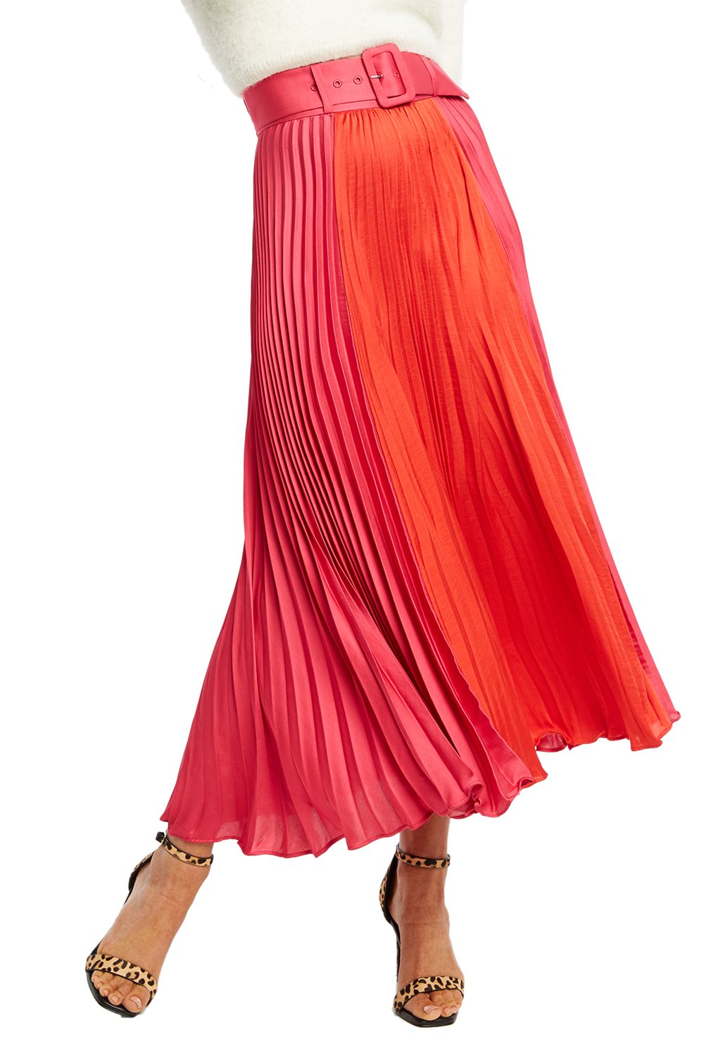 Two Tone Pleat Skirt in Pink/red | Bardot
