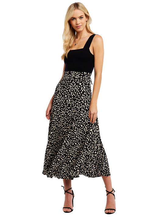 Buckle Pleated Skirt in B Leopard | Bardot