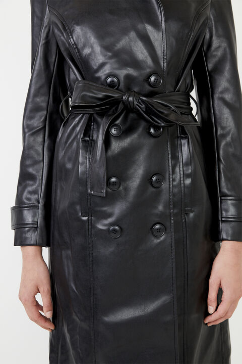 Vegan Leather Trench Coat In Black Bardot