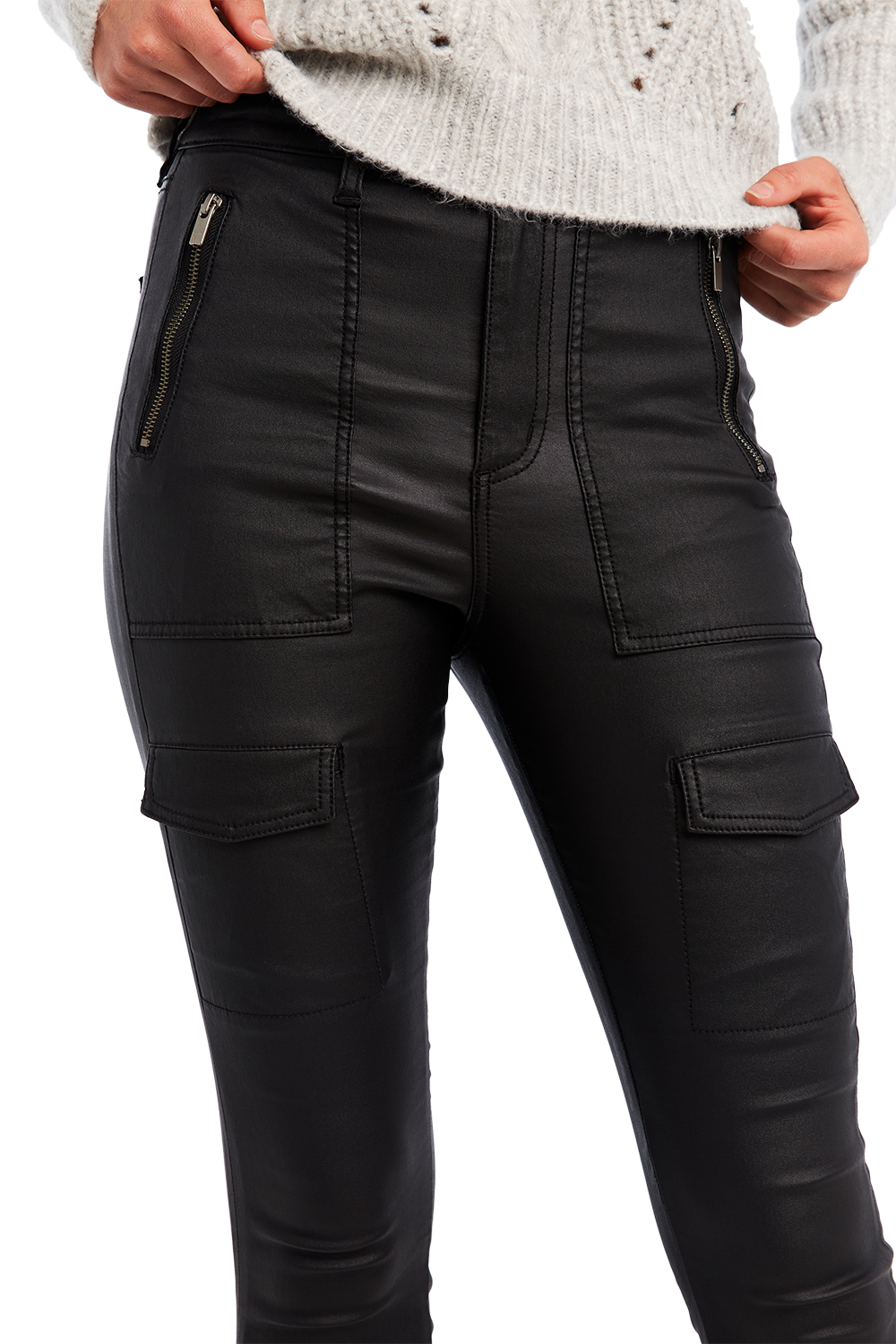 coated biker jeans