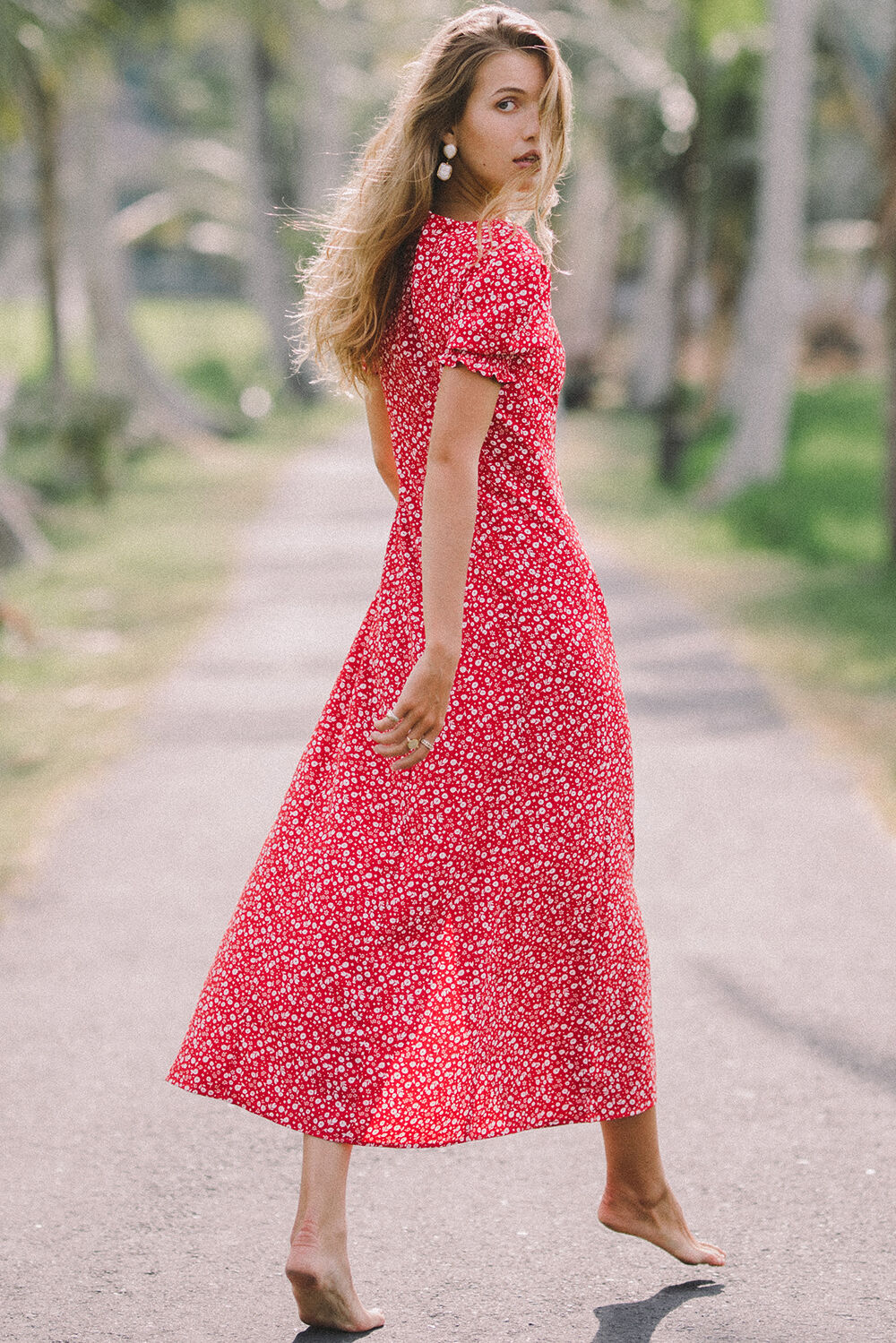 red pink floral dress